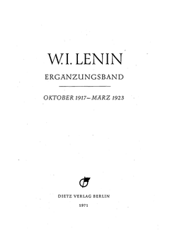 Titelblatt Ergänzungsband Oktober 1917 – März 1923, Faksimile